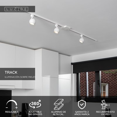 Lucide TRACK FAVORI Foco de riel - Sistema de carril monofásico / Iluminación con rieles - 1xGU10 - Blanco (Extensión)
